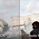 A split screenshot of The Elder Scrolls V: Skyrim, the right side more vibrant due to Auto HDR.